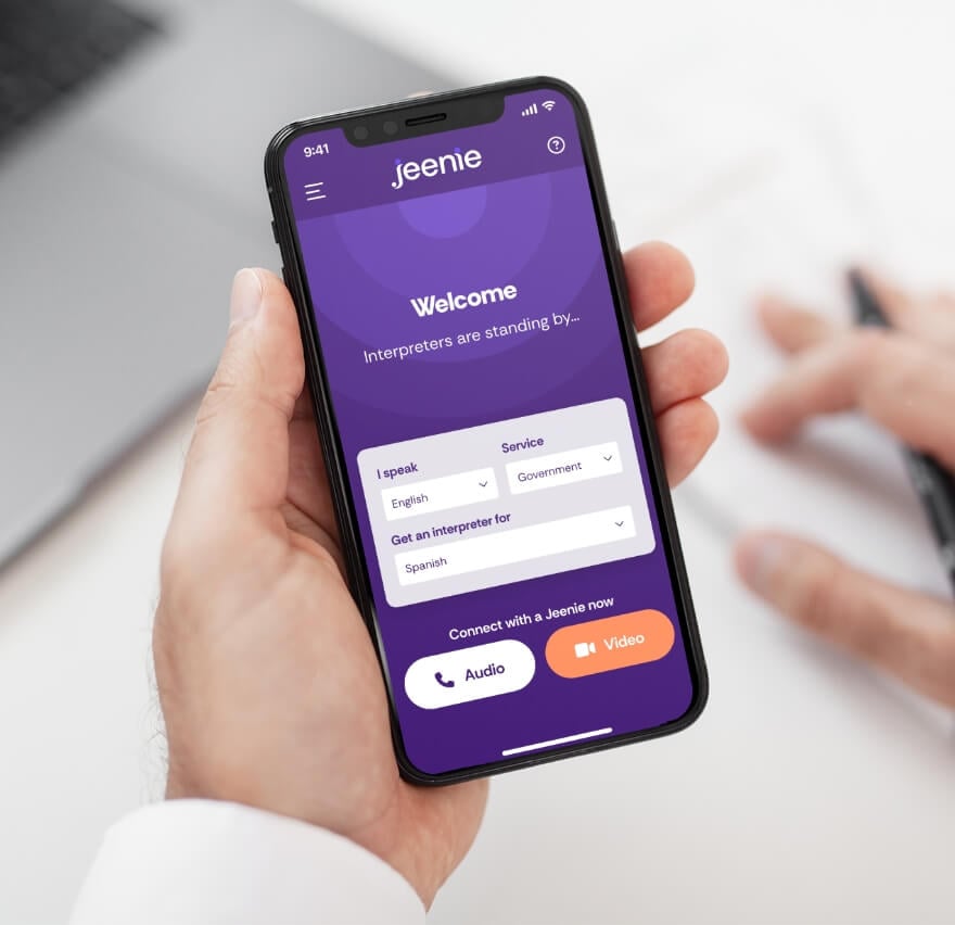 Jeenie welcome screen on a smart phone
